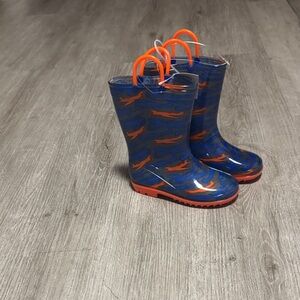 Children's Alligator Pattern Rain Boots - Blue and Orange